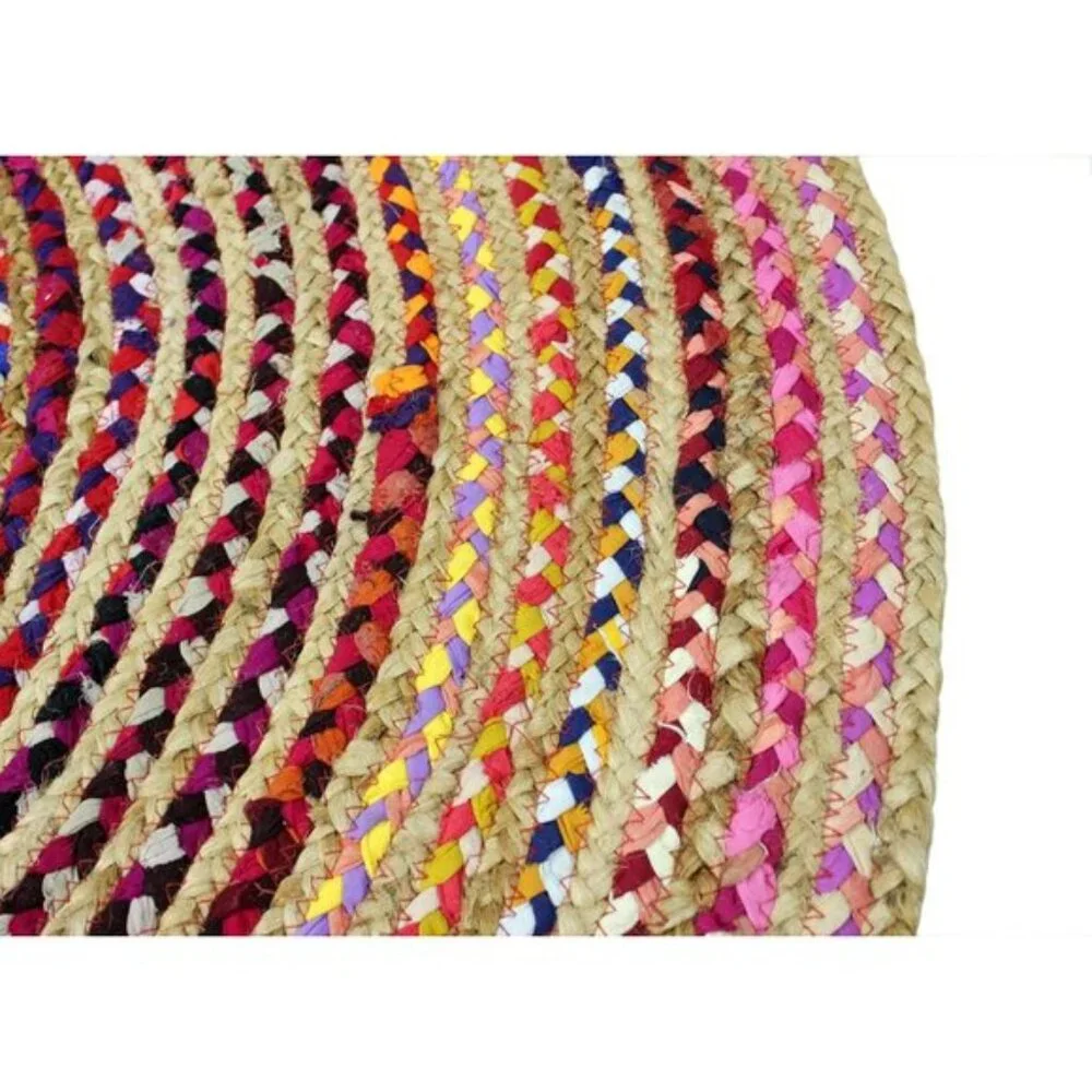 New 3ft Round Jute Cotton Chindi Rug, Boho Farmhouse Handwoven Reversible Mat